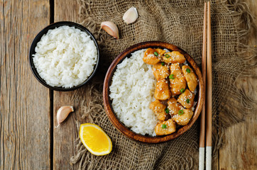 Orange glaze chicken with rice