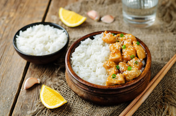 Orange glaze chicken with rice