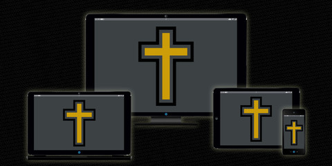 Fototapeta premium gz131 GrafikZeichnung - german: Digitaler Nachlass - Planung / Digitales Erbe / Online / Kreuz - Tod - verstorben - english: digital estate planning / devices. (0/1 background) xxl 2to1 g6336