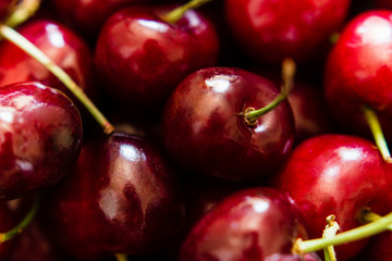 Ripe cherries. View from above. Cherry background.