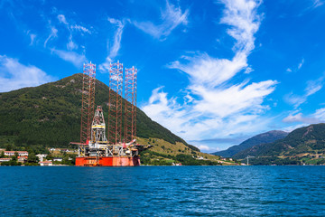Oil rigs under maintenance near Olen, Norway.