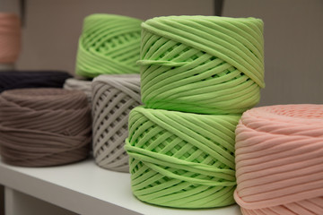 Beautiful bright yarn, crocheting studio interior