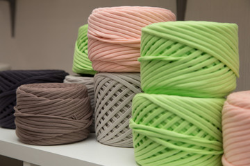 Beautiful bright yarn, crocheting studio interior