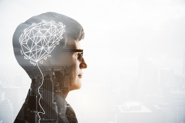 businessman head with digital brain
