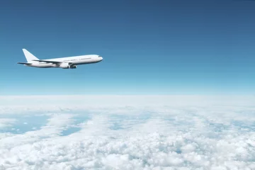 Tuinposter Vliegtuig vliegend vliegtuig boven wolken