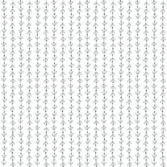 Seamless pattern lines with leaves and dots drawn in ink. Black on white. 