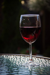Wine glass hanging up side down.