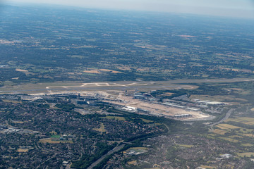 Aerial shot of an airport at Manchester