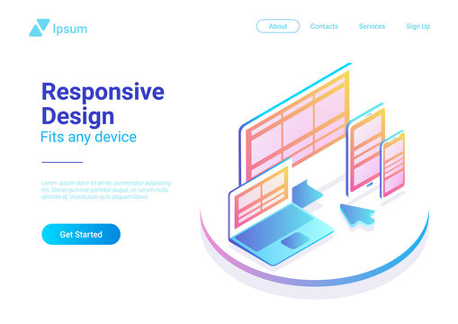 Responsive Design Computer Laptop Smartphone Isometric Vector