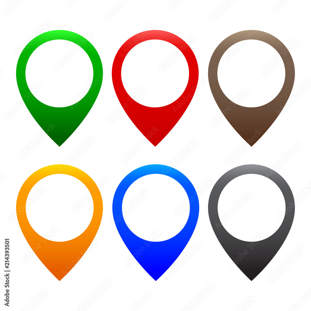 Poster Set map pointer icon marker, color map pin, GPS location flat symbol - stock vector