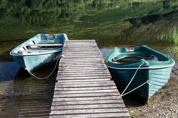 Two Rowing Boats Moored at a Scottish Loch