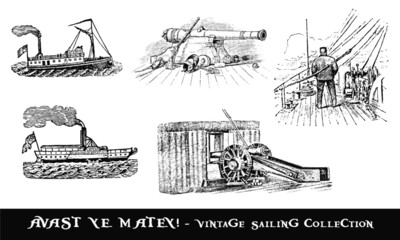 vintage illustration of boat cannons