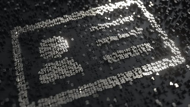 Digital ID or profile icon made of chrome numbers. Conceptual 3D animation