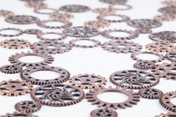 Background with gears, which could represent decision making, blockchain technology, teamwork, connection, invincibility and etc. Selective focus.