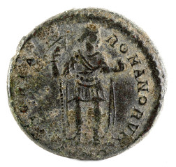 Ancient Roman copper coin of Emperor Honorius. Reverse.