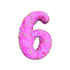 Pink sugar sprinkle number 6 Isolated on white background