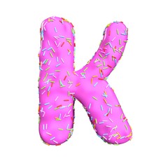 Pink sugar sprinkle letter K Isolated on white background