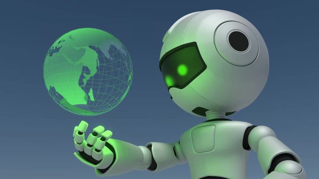 Robot mirando al mundo que gira