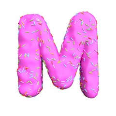 Pink sugar sprinkle letter M Isolated on white background
