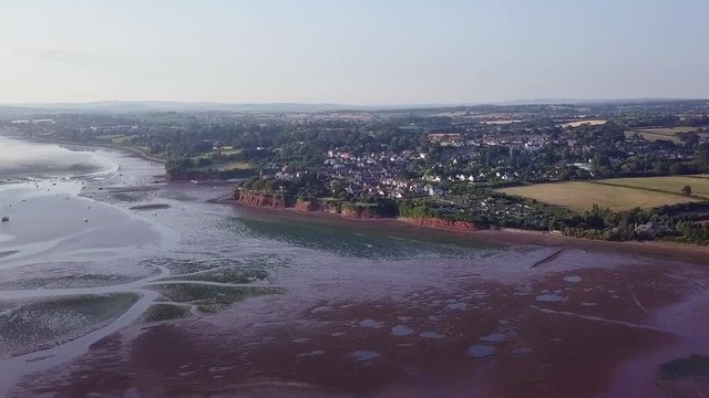 Lympstone establishing aerial shot. beautiful tidal seascape.