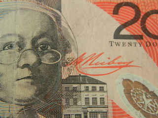 Close up of an Australian 20 dollar bill