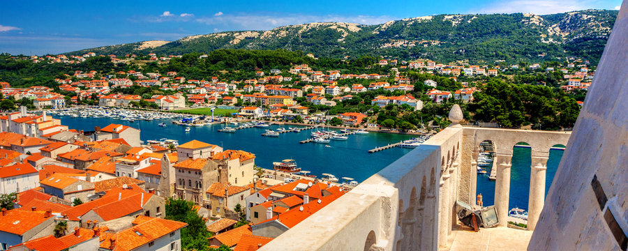 Fototapeta Town Rab on Croatian island from above