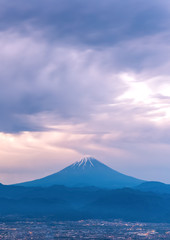 Mountain Fuji with rain cloudy in early morning