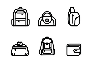 bag category symbol in various ways for fashion shopping  web and general, icon set vector illustrator on white background