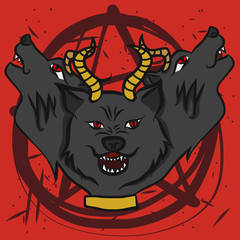 Hellhound head grunge cartoon vector illustration