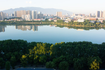 Naklejka premium Landscape of Lake Nanhu in Jiujiang City, Jiangxi Province, China.