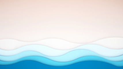 Fototapeta premium The sea and the beach artwork for vacation time - Blue wave of the sea with white Sand Beach and space for add message - Holiday in Summer season - Paper cut or craft style - 3D illustration