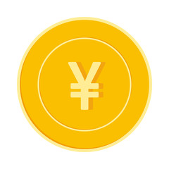 Chinese yuan coin isolated on white background. CNY yellow gold coin. China metal money. 