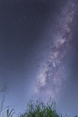 Milky Way galaxy, Long exposure photograph, with grain.Image contain certain grain or noise and soft focus.