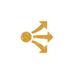 Propagate arrows icon in gold glitter texture. Sparkle luxury style vector illustration.