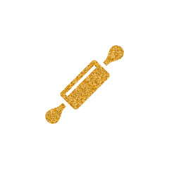 Wooden roller icon in gold glitter texture. Sparkle luxury style vector illustration.