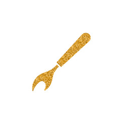 Seam ripper icon in gold glitter texture. Sparkle luxury style vector illustration.