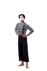 Young mime isolated on white background