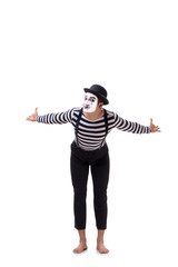 Young mime isolated on white background