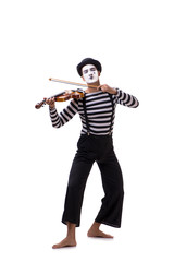 Mime playing violin isolated on white