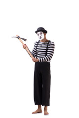 Mime with axe isolated on white background