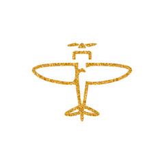 Vintage Airplane icon in gold glitter texture. Sparkle luxury style vector illustration. © puruan