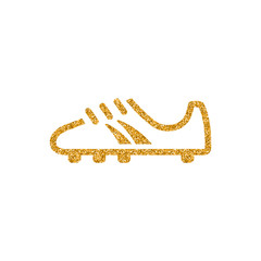 Soccer Shoe icon in gold glitter texture. Sparkle luxury style vector illustration.