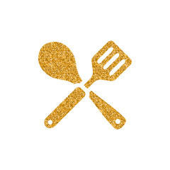 Spatula icon in gold glitter texture. Sparkle luxury style vector illustration.