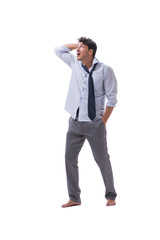 Barefooted businessman isolated on white background