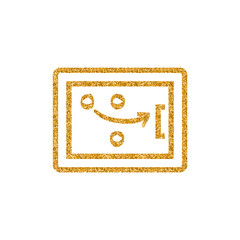 Chalkboard with arrow doodle icon in gold glitter texture. Sparkle luxury style vector illustration.