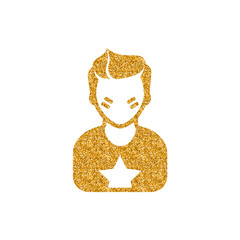 Obraz na płótnie Canvas Football fans avatar icon in gold glitter texture. Sparkle luxury style vector illustration.