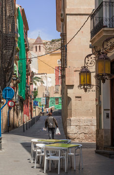 narrow streets with no traffic in the oldest part of Alicante, Spain