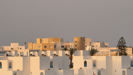 View of the sunset on the town Nabeul. North Africa , Tunisia.