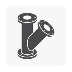 Pipe vector icon. Made from steel or metal connection by flange fitting fixing by screw and bolt. Part for pipeline construction to transport oil and gas in industry, water in plumbing and irrigation.