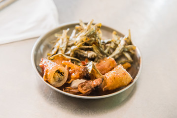 Traditional chinese marinaded squid and small fish